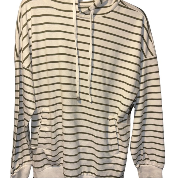 White and Green Striped Sweatshirt with Hood and Pockets, NWT - Picture 2 of 5